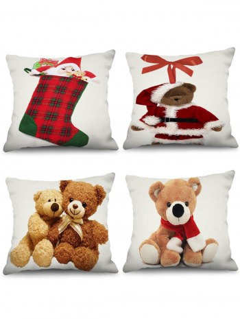 4pcs Christmas Bear Printed Pillowcases