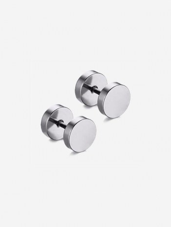 8mm Stainless Steel Round Pie Dumbbell Shape Earring