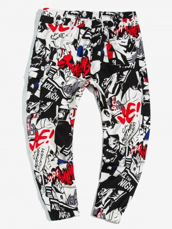 Allover Cartoon Print Drawstring Cargo Jogger Pants