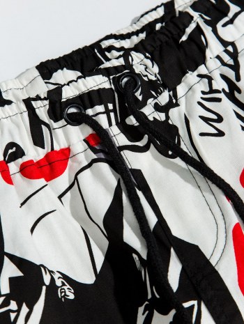 Allover Cartoon Print Drawstring Cargo Jogger Pants