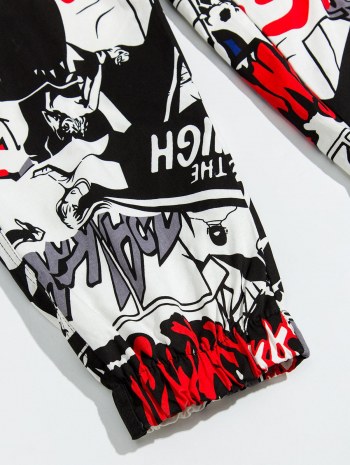 Allover Cartoon Print Drawstring Cargo Jogger Pants