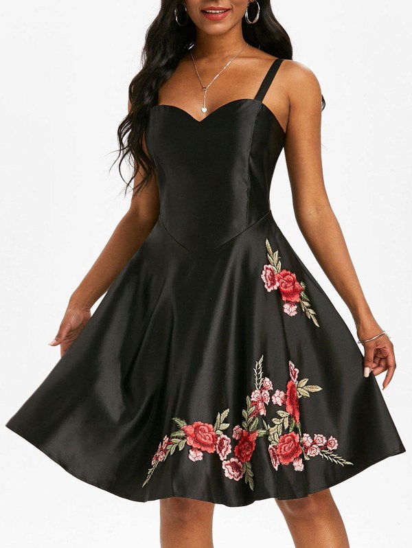 Applique Flower A Line Party Dress
