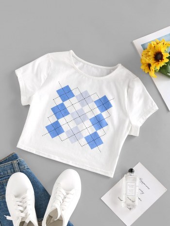 Argyle Print Crop T Shirt