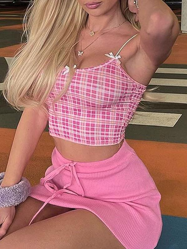Bowknot Plaid Crop Top