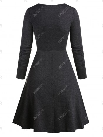 Buckle Detail Long Sleeve Heathered Dress