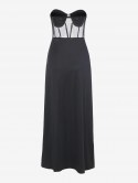 Bustier Mesh Panel Corset-style Thigh Slit Dress