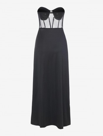 Bustier Mesh Panel Corset-style Thigh Slit Dress