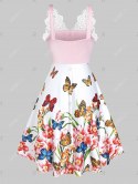 Butterfly Print Lace Panel Mini Cami Dress