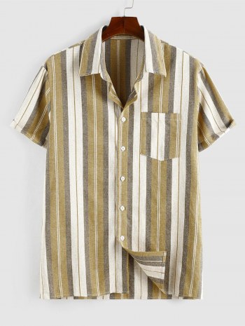 Button Up Contrasting Vertical Stripe Print Shirt