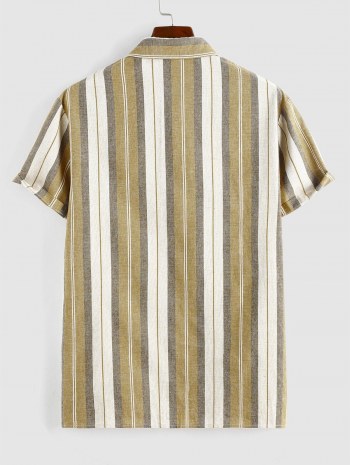 Button Up Contrasting Vertical Stripe Print Shirt