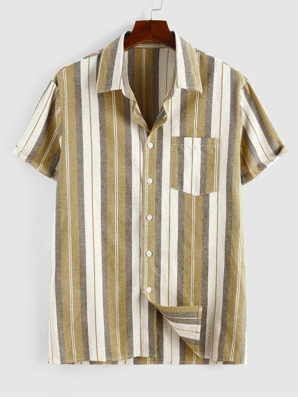 Button Up Contrasting Vertical Stripe Print Shirt