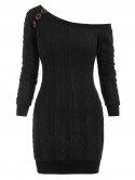 Cable Knit Skew Neck Sweater Dress