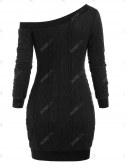 Cable Knit Skew Neck Sweater Dress