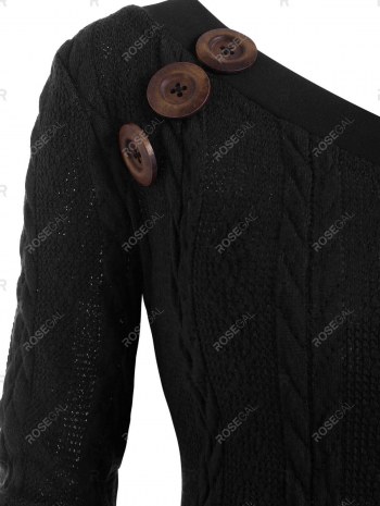 Cable Knit Skew Neck Sweater Dress