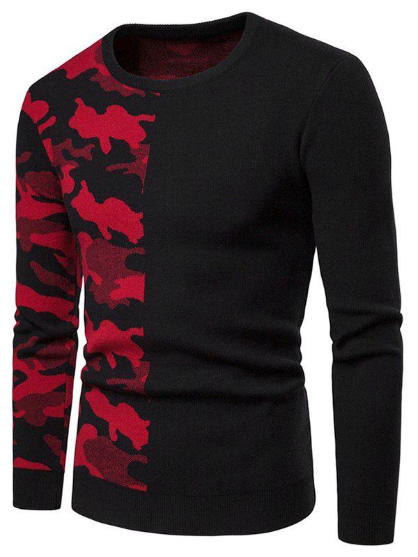 Camouflage Pattern Contract Color Pullover Sweater