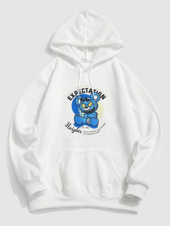 Cartoon Animal Letter Graphic Fleece-lined Hoodie