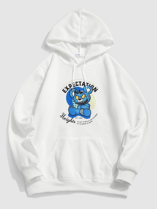 Cartoon Animal Letter Graphic Fleece-lined Hoodie