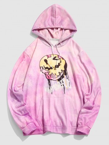 Cartoon Face Tie-dye Print Graphic Hoodie