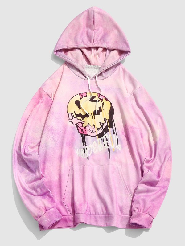 Cartoon Face Tie-dye Print Graphic Hoodie