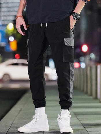 Casual Color Spliced Pocket Cargo Pants