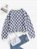 Checkerboard Drop Shoulder Oversized Slouchy Sweater