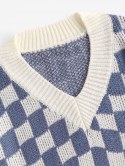 Checkerboard Drop Shoulder Oversized Slouchy Sweater