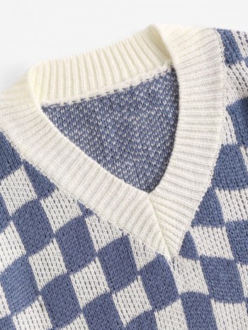 Checkerboard Drop Shoulder Oversized Slouchy Sweater