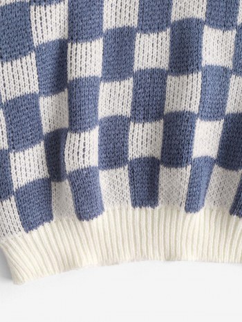 Checkerboard Drop Shoulder Oversized Slouchy Sweater