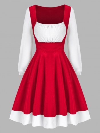 Christmas Long Sleeve Contrast Velour Dress