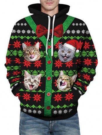 Christmas Snowflake Cat 3d Print Kangaroo Pocket Hoodie