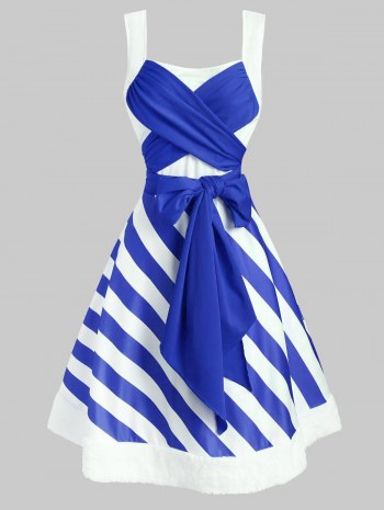 Christmas Striped Faux Fur Panel Bowknot Dress