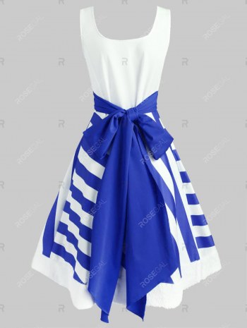 Christmas Striped Faux Fur Panel Bowknot Dress