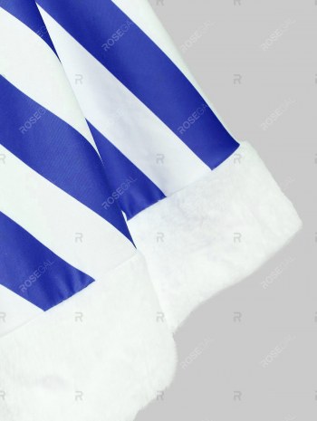 Christmas Striped Faux Fur Panel Bowknot Dress