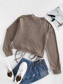Cinched Drop Shoulder Plain T Shirt
