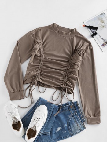 Cinched Drop Shoulder Plain T Shirt