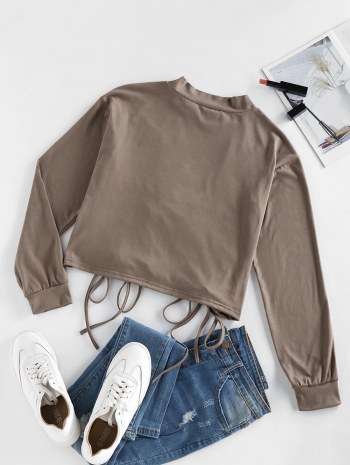 Cinched Drop Shoulder Plain T Shirt