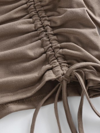 Cinched Drop Shoulder Plain T Shirt