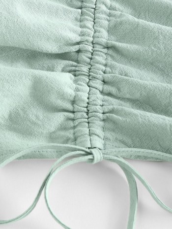 Cinched Smocked Puff Sleeve Crop T Shirt