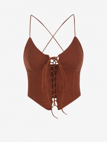 Cirss Cross Back Lace Up Knitted Tank Top