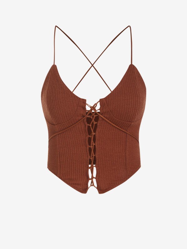 Cirss Cross Back Lace Up Knitted Tank Top