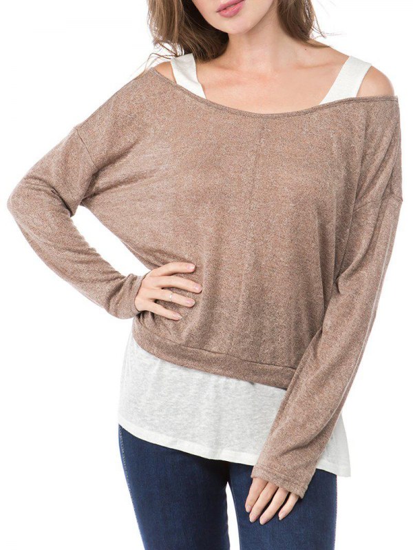 Cold Shoulder Contrast Faux Twinset T-shirt