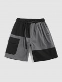 Colorblock Drawstring Cargo Shorts