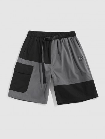Colorblock Drawstring Cargo Shorts