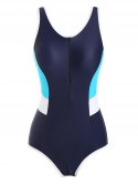 Colorblock Half Zip Contrast Binding One-piece Swimsuit