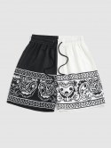 Colorblock Paisley Printed Drawstring Casual Shorts