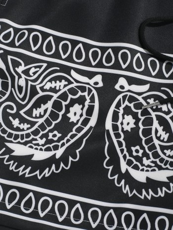 Colorblock Paisley Printed Drawstring Casual Shorts