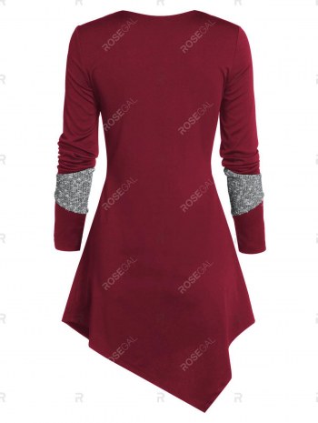 Contrast Trim Front Zip Asymmetric Sweater