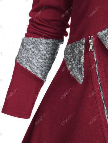 Contrast Trim Front Zip Asymmetric Sweater