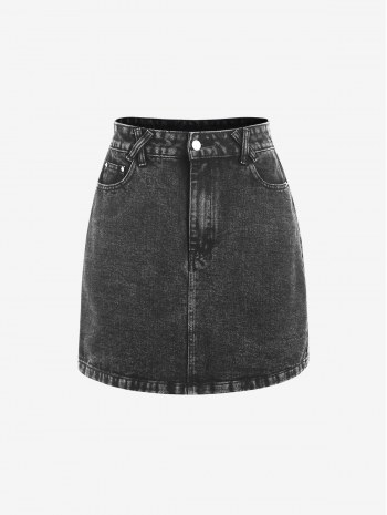 Criss Cross Pocket Mini Denim Skirt
