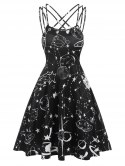 Crisscross Strappy Starry Sky Print Dress